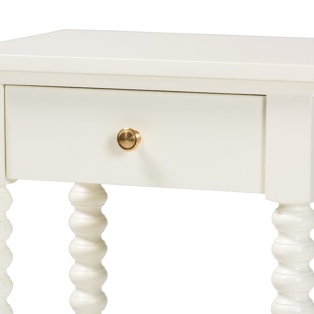 Nightstand with Bobbin Legs - 1-Drawer Bedroom Side Table,  Storage Shelf, White