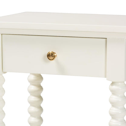Nightstand with Bobbin Legs - 1-Drawer Bedroom Side Table,  Storage Shelf, White