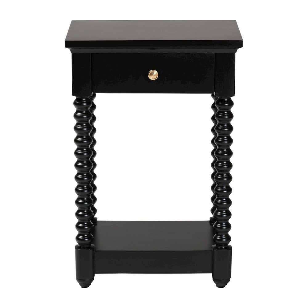 Nightstand with Bobbin Legs - 1-Drawer Bedroom Side Table, Storage Shelf, Black