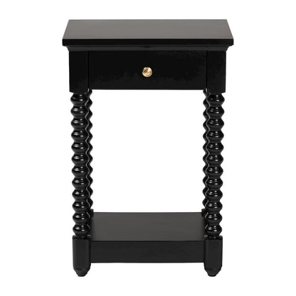 Nightstand with Bobbin Legs - 1-Drawer Bedroom Side Table, Storage Shelf, Black