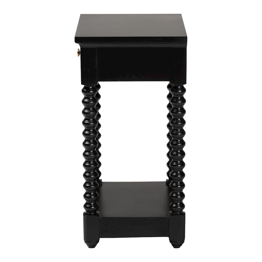 Nightstand with Bobbin Legs - 1-Drawer Bedroom Side Table, Storage Shelf, Black