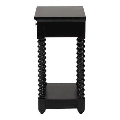Nightstand with Bobbin Legs - 1-Drawer Bedroom Side Table, Storage Shelf, Black