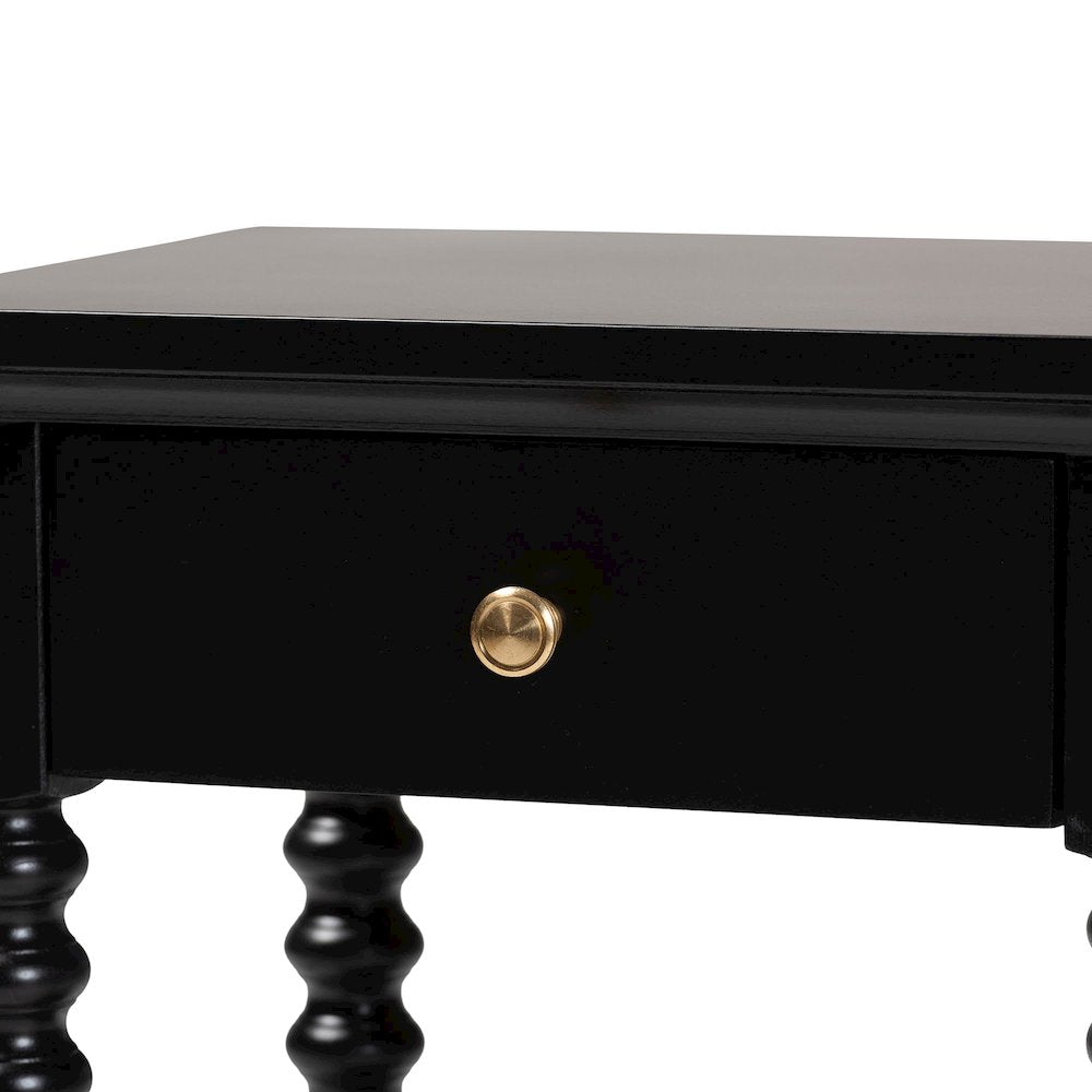 Nightstand with Bobbin Legs - 1-Drawer Bedroom Side Table, Storage Shelf, Black
