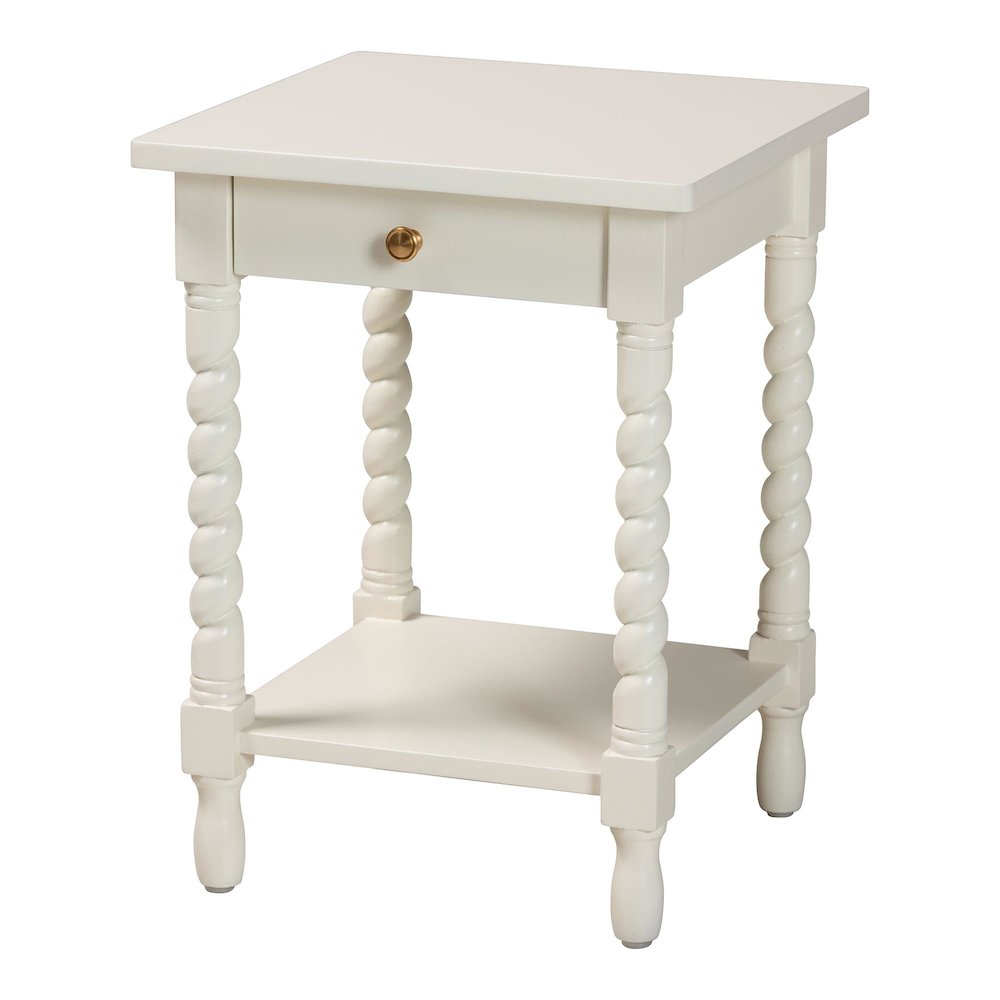 Nightstand with Twisted Legs - 1-Drawer Bedroom Side Table, Storage Shelf, White