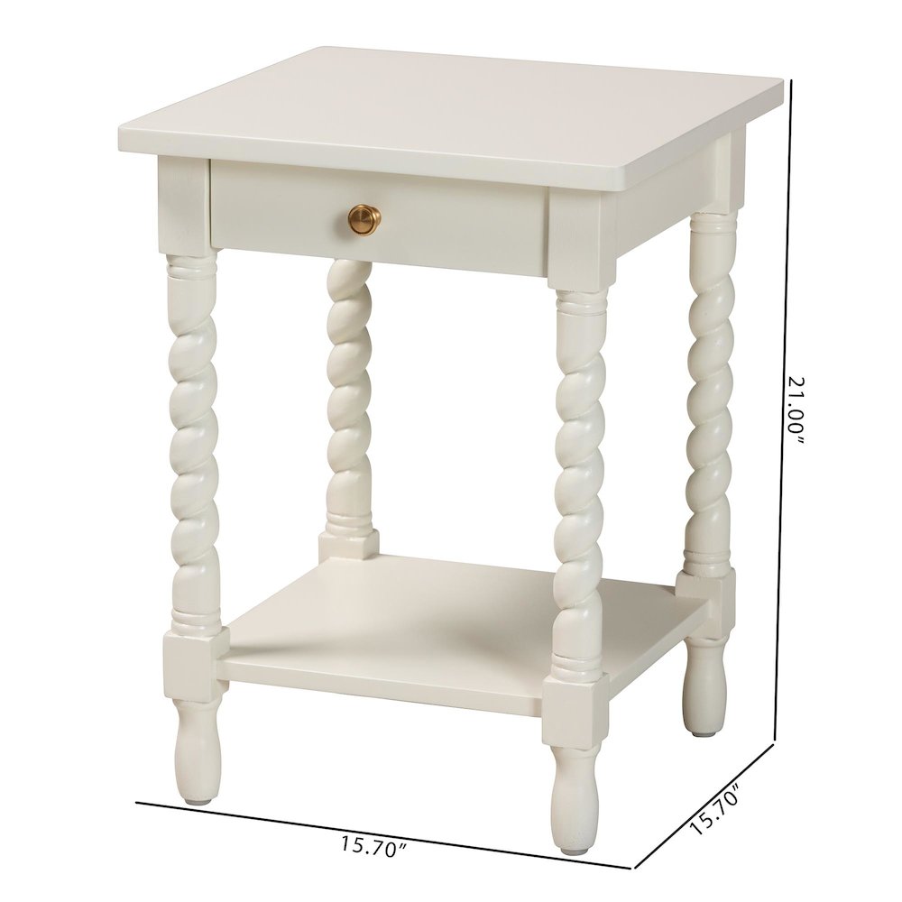 Nightstand with Twisted Legs - 1-Drawer Bedroom Side Table, Storage Shelf, White