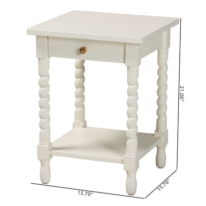 Nightstand with Twisted Legs - 1-Drawer Bedroom Side Table, Storage Shelf, White