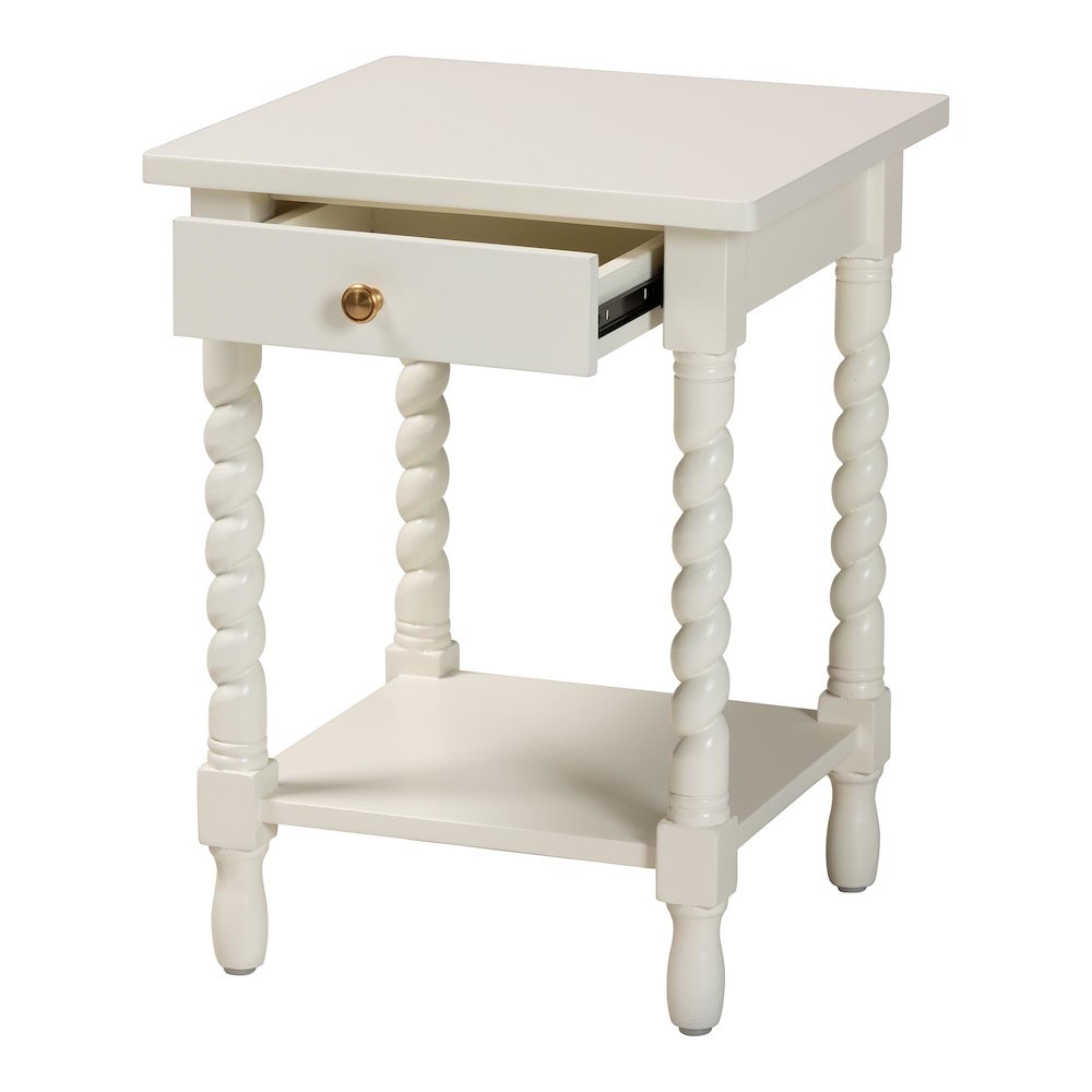 Nightstand with Twisted Legs - 1-Drawer Bedroom Side Table, Storage Shelf, White