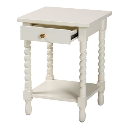 Nightstand with Twisted Legs - 1-Drawer Bedroom Side Table, Storage Shelf, White
