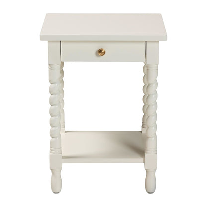 Nightstand with Twisted Legs - 1-Drawer Bedroom Side Table, Storage Shelf, White