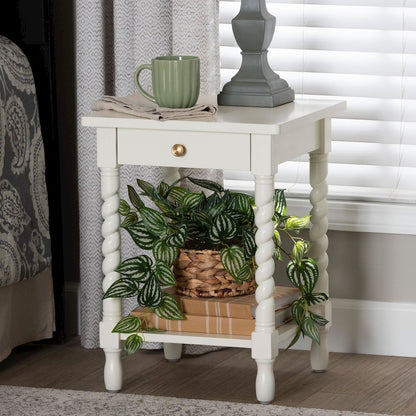 Nightstand with Twisted Legs - 1-Drawer Bedroom Side Table, Storage Shelf, White