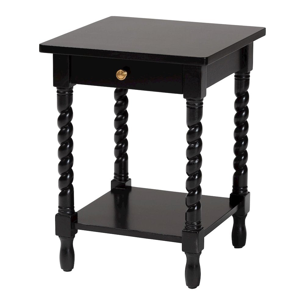 Nightstand with Twisted Legs - 1-Drawer Bedroom Side Table, Storage Shelf, Black