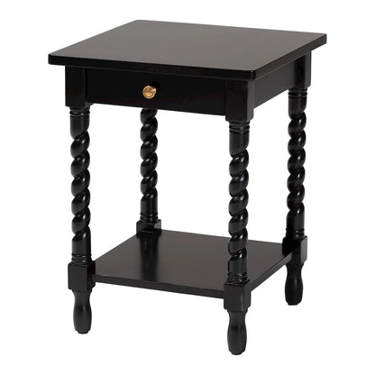 Nightstand with Twisted Legs - 1-Drawer Bedroom Side Table, Storage Shelf, Black