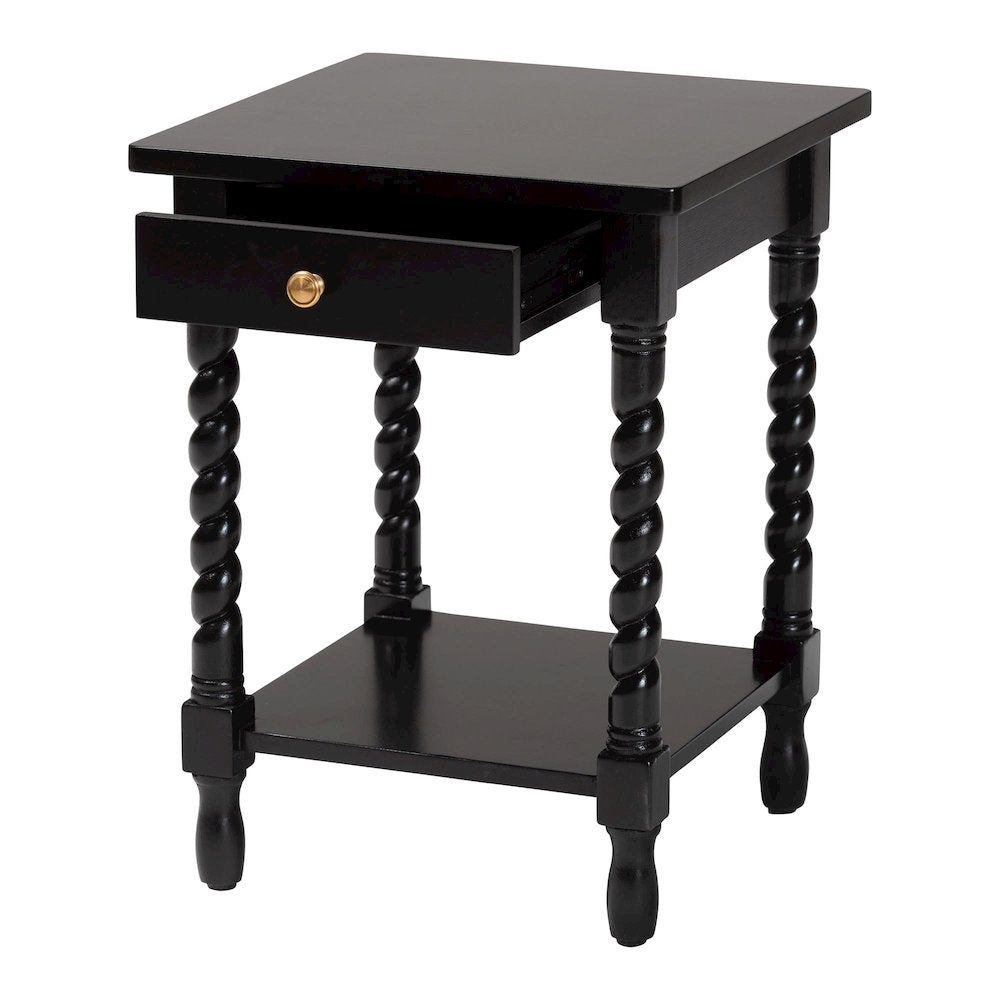 Nightstand with Twisted Legs - 1-Drawer Bedroom Side Table, Storage Shelf, Black