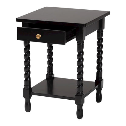 Nightstand with Twisted Legs - 1-Drawer Bedroom Side Table, Storage Shelf, Black