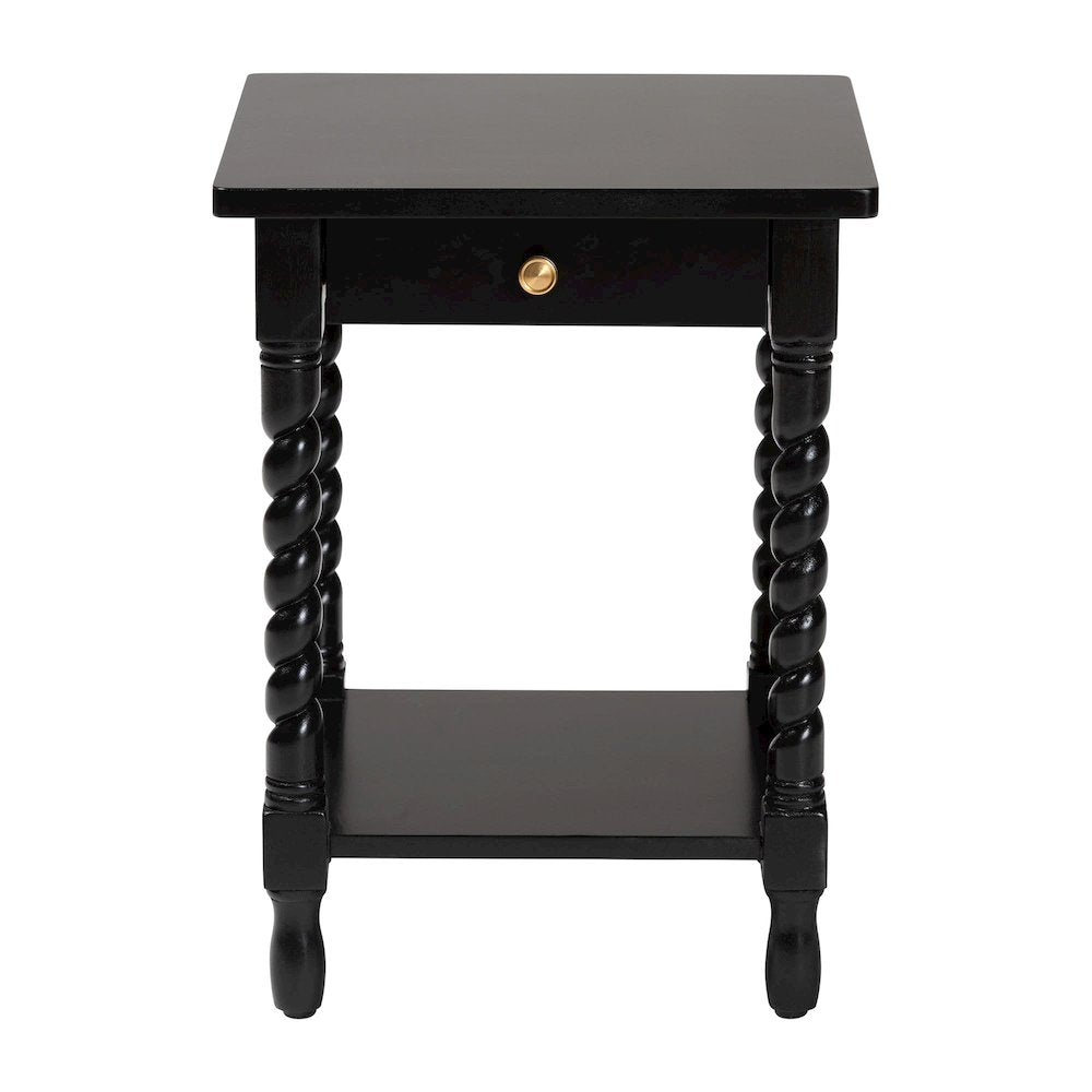 Nightstand with Twisted Legs - 1-Drawer Bedroom Side Table, Storage Shelf, Black
