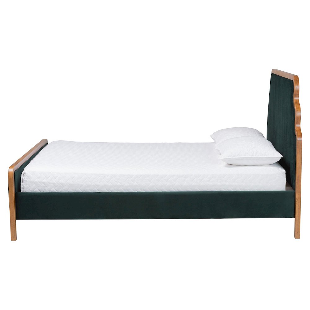 Velvet Upholstered Platform Bed - Classic Bed Frame with Headboard, Queen