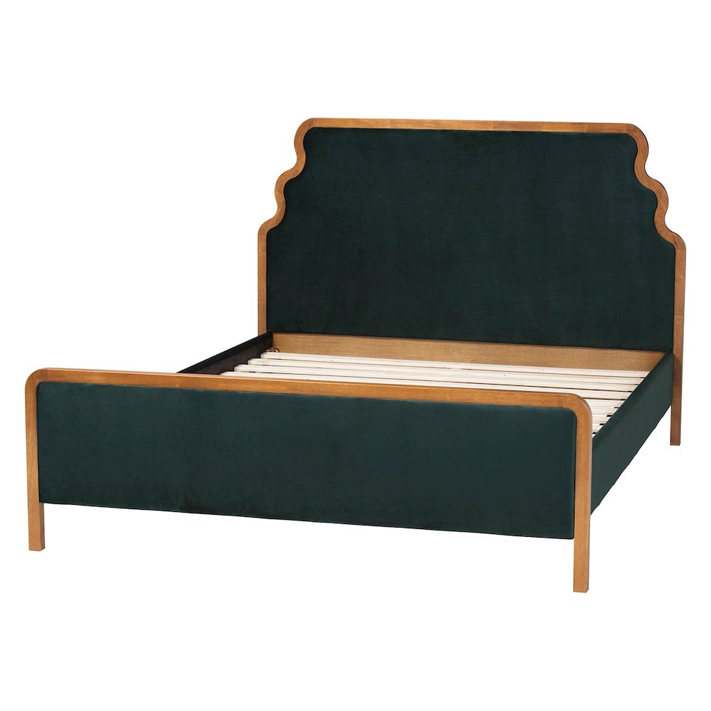 Velvet Upholstered Platform Bed - Classic Bed Frame with Headboard, Queen