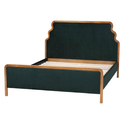 Velvet Upholstered Platform Bed - Classic Bed Frame with Headboard, Queen