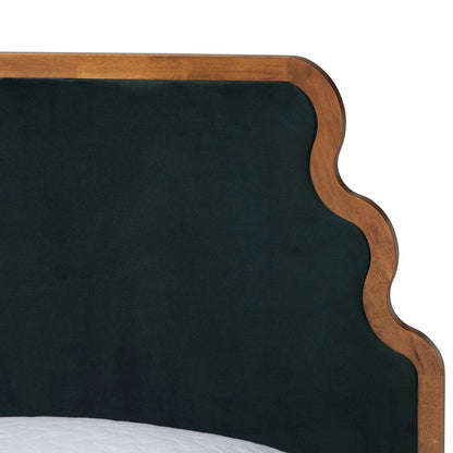 Velvet Upholstered Platform Bed - Classic Bed Frame with Headboard, Queen