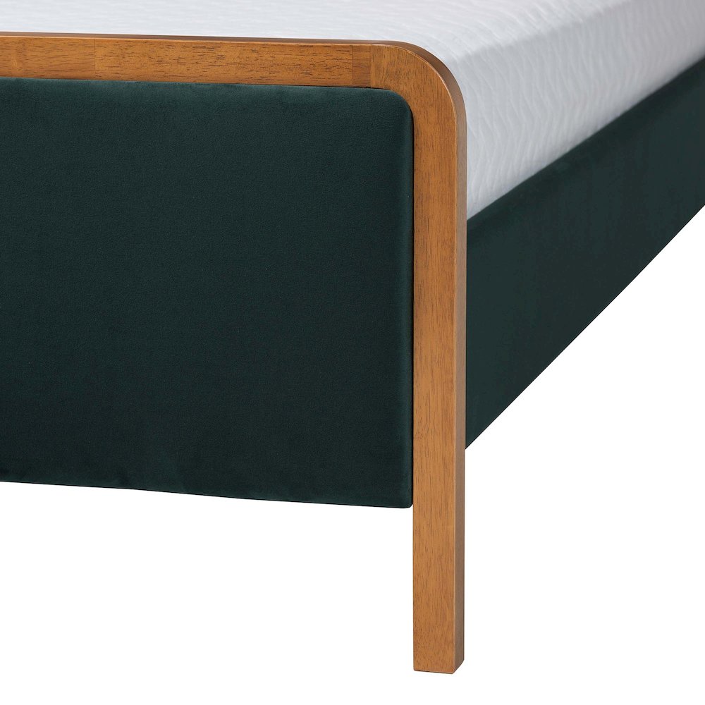 Velvet Upholstered Platform Bed - Classic Bed Frame with Headboard, Queen