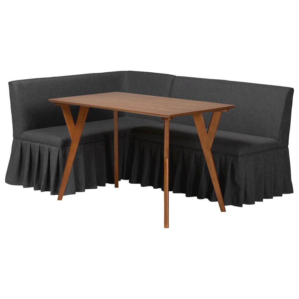 3-Piece Upholstered Dining Nook Set, L-Shaped Nook for Small Spaces, Dark Grey