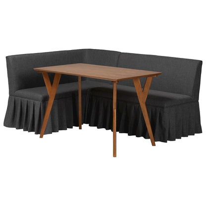3-Piece Upholstered Dining Nook Set, L-Shaped Nook for Small Spaces, Dark Grey