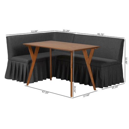 3-Piece Upholstered Dining Nook Set, L-Shaped Nook for Small Spaces, Dark Grey