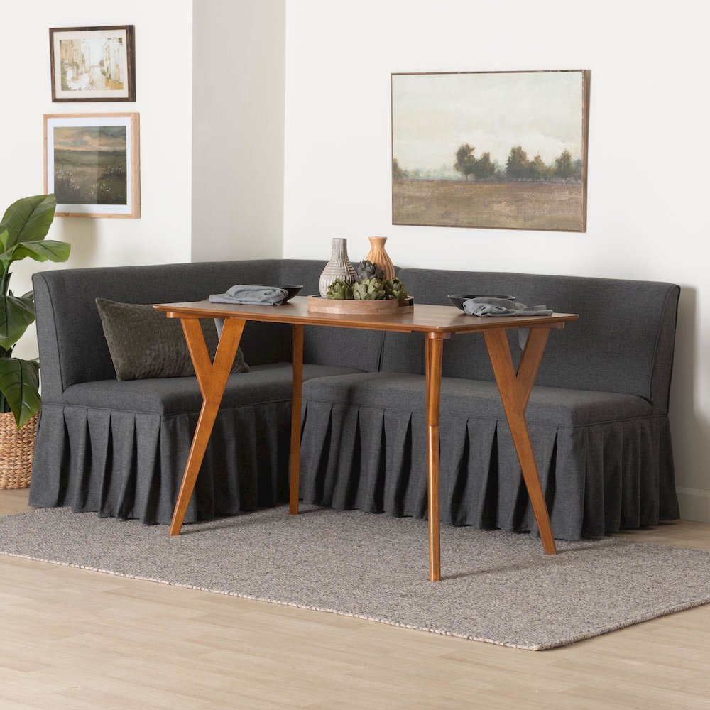 3-Piece Upholstered Dining Nook Set, L-Shaped Nook for Small Spaces, Dark Grey