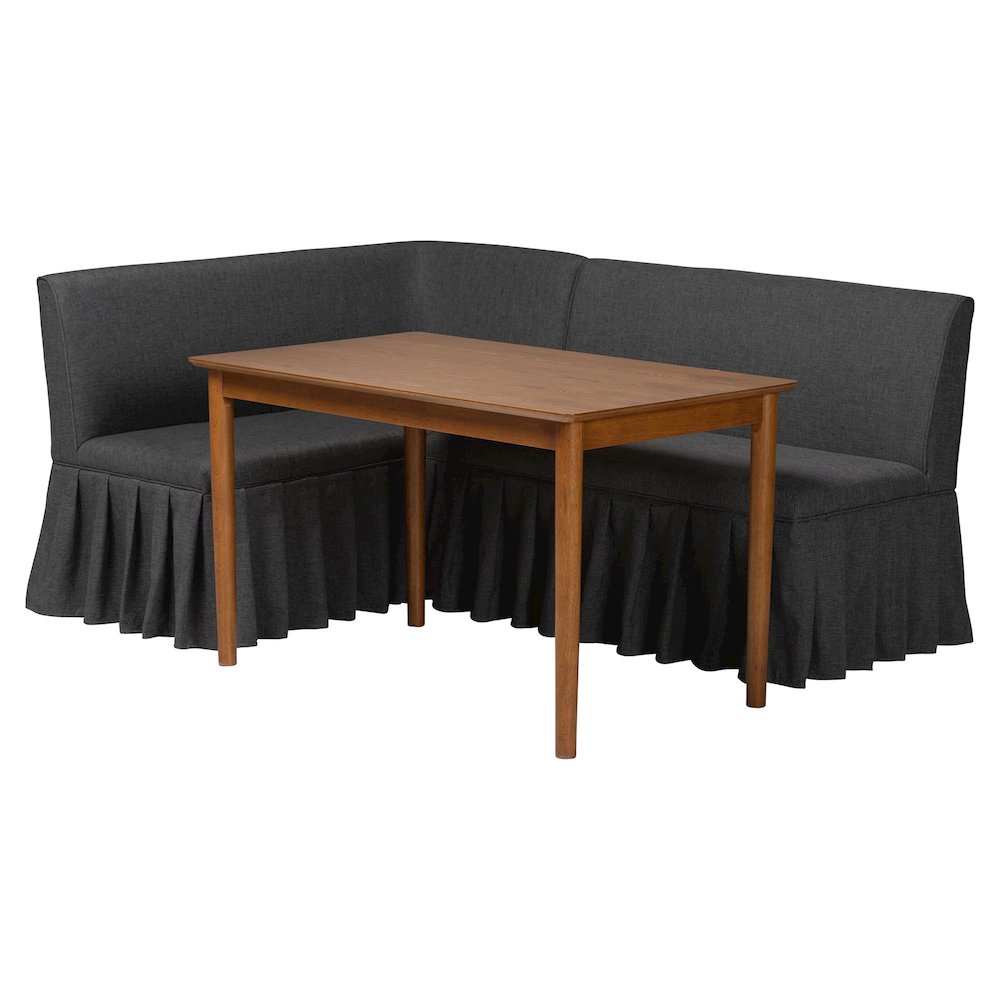3-Piece Upholstered Dining Nook Set, L-Shaped Nook for Small Spaces, Dark Grey