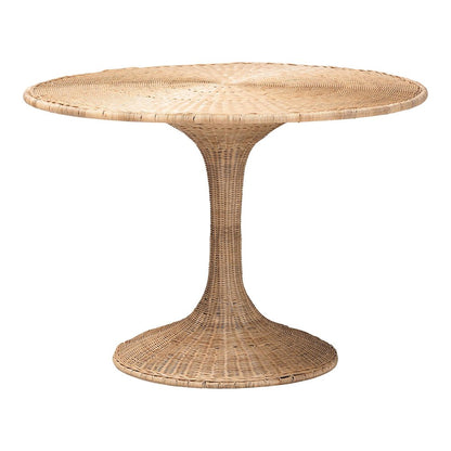 Natala Rattan Dining Table Handwoven Wicker Table, Pedestal Frame Centerpiece