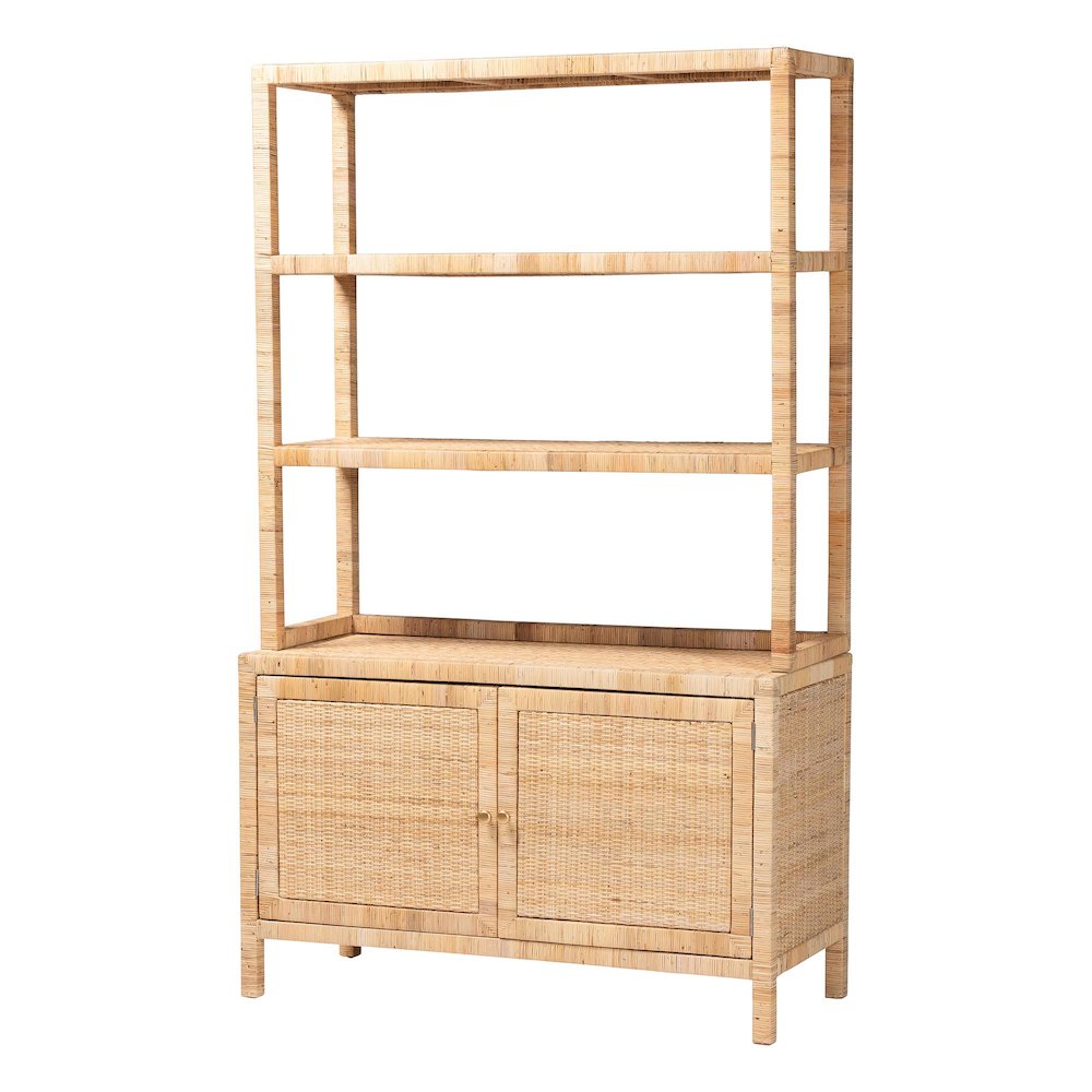 Open-Shelf Storage Cabinet - 4-Tier Display Shelf with Double Door Base