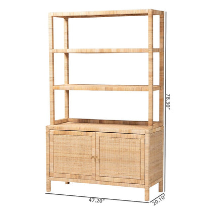 Open-Shelf Storage Cabinet - 4-Tier Display Shelf with Double Door Base