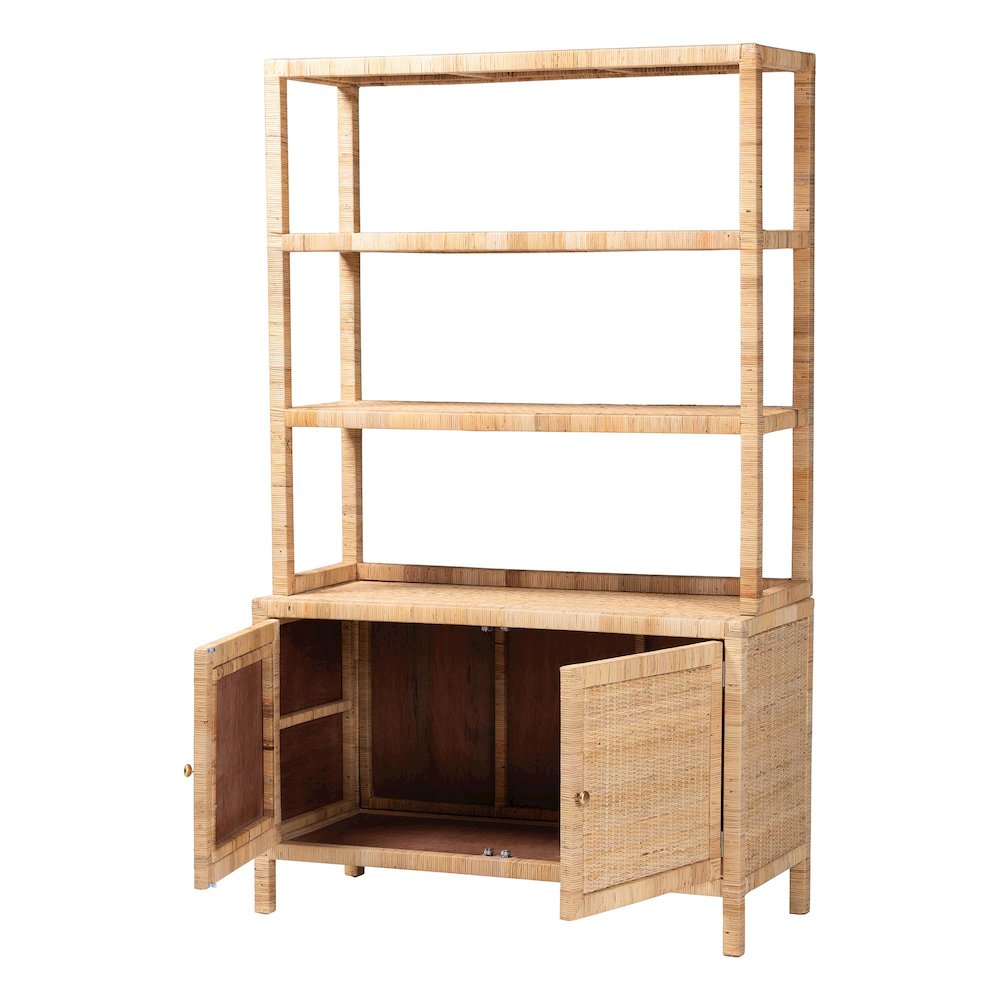 Open-Shelf Storage Cabinet - 4-Tier Display Shelf with Double Door Base
