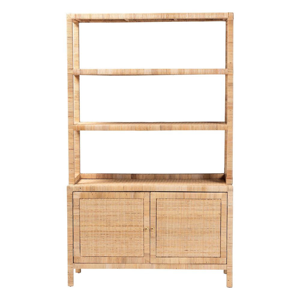 Open-Shelf Storage Cabinet - 4-Tier Display Shelf with Double Door Base
