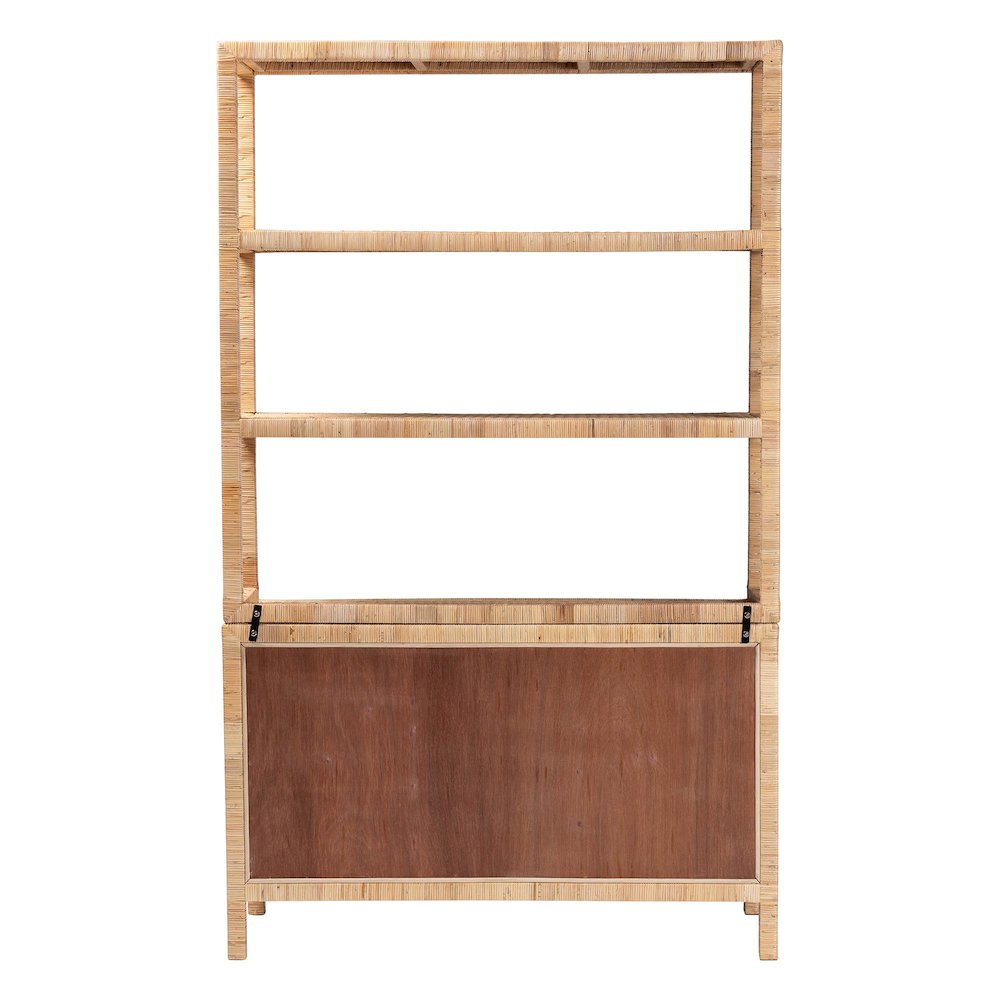 Open-Shelf Storage Cabinet - 4-Tier Display Shelf with Double Door Base