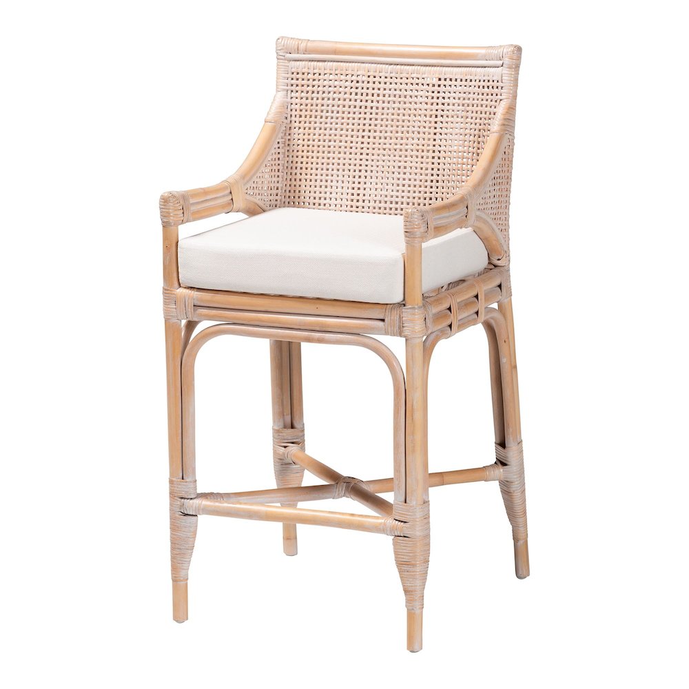 Allen Natural Rattan Counter Stool, Wicker Stool with Lattice Back
