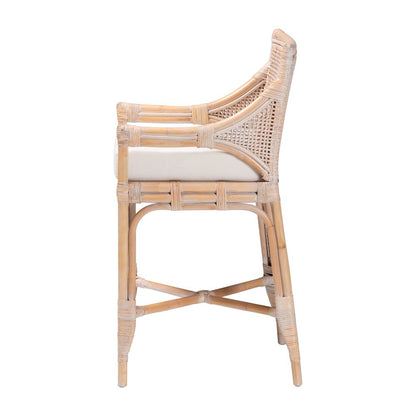 Allen Natural Rattan Counter Stool, Wicker Stool with Lattice Back