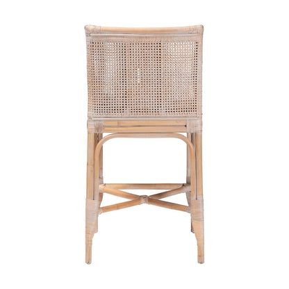 Allen Natural Rattan Counter Stool, Wicker Stool with Lattice Back