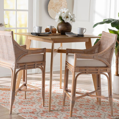 Allen Natural Rattan Counter Stool, Wicker Stool with Lattice Back