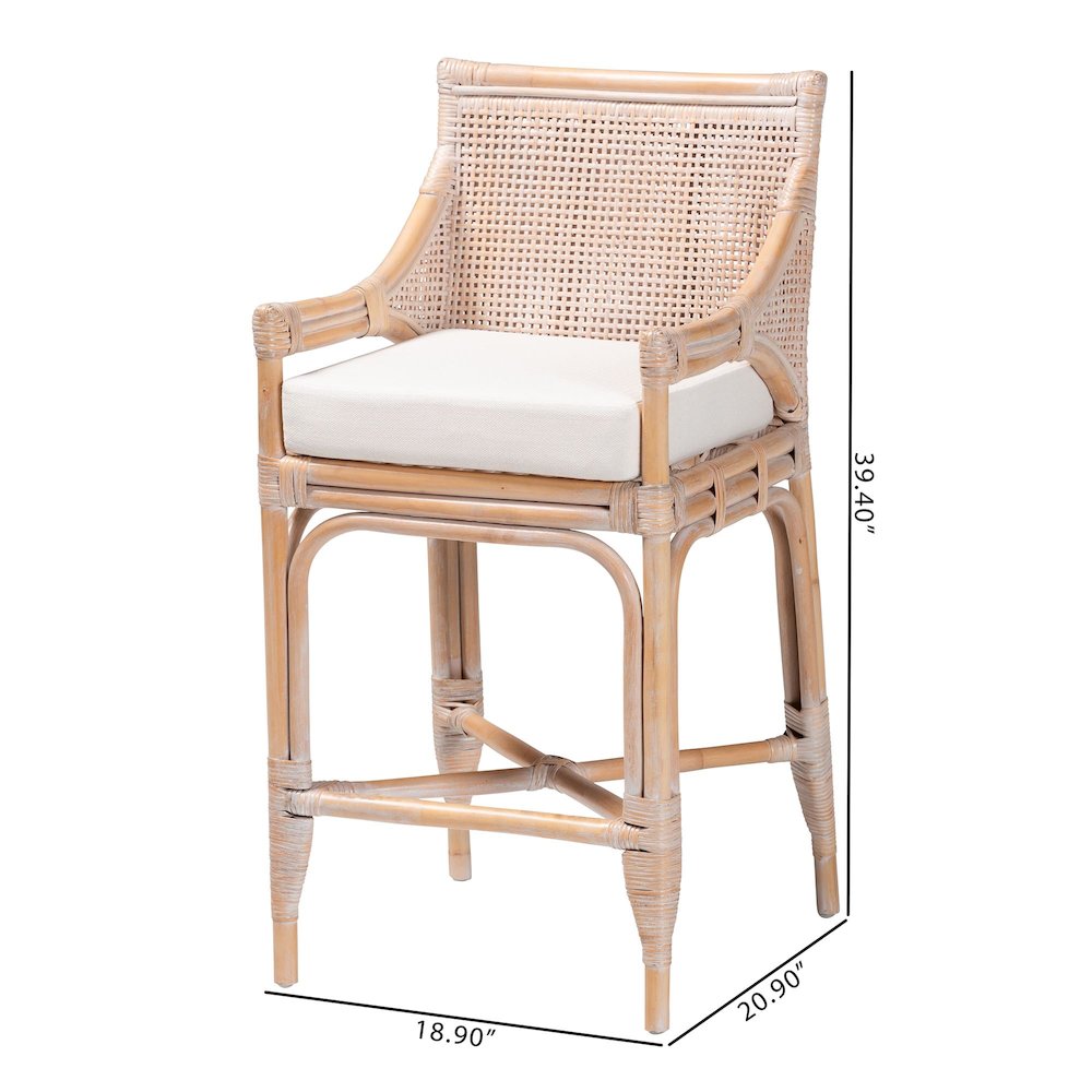 Allen Natural Rattan Counter Stool, Wicker Stool with Lattice Back