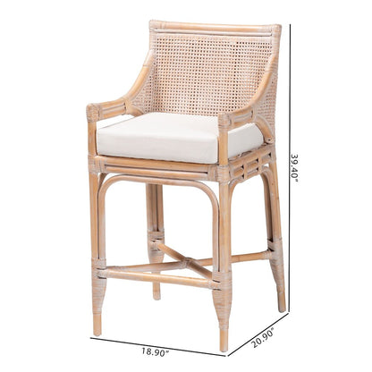 Allen Natural Rattan Counter Stool, Wicker Stool with Lattice Back