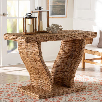 Alyssa Seagrass Console Table - Handwoven Display Table with Sculptural Frame
