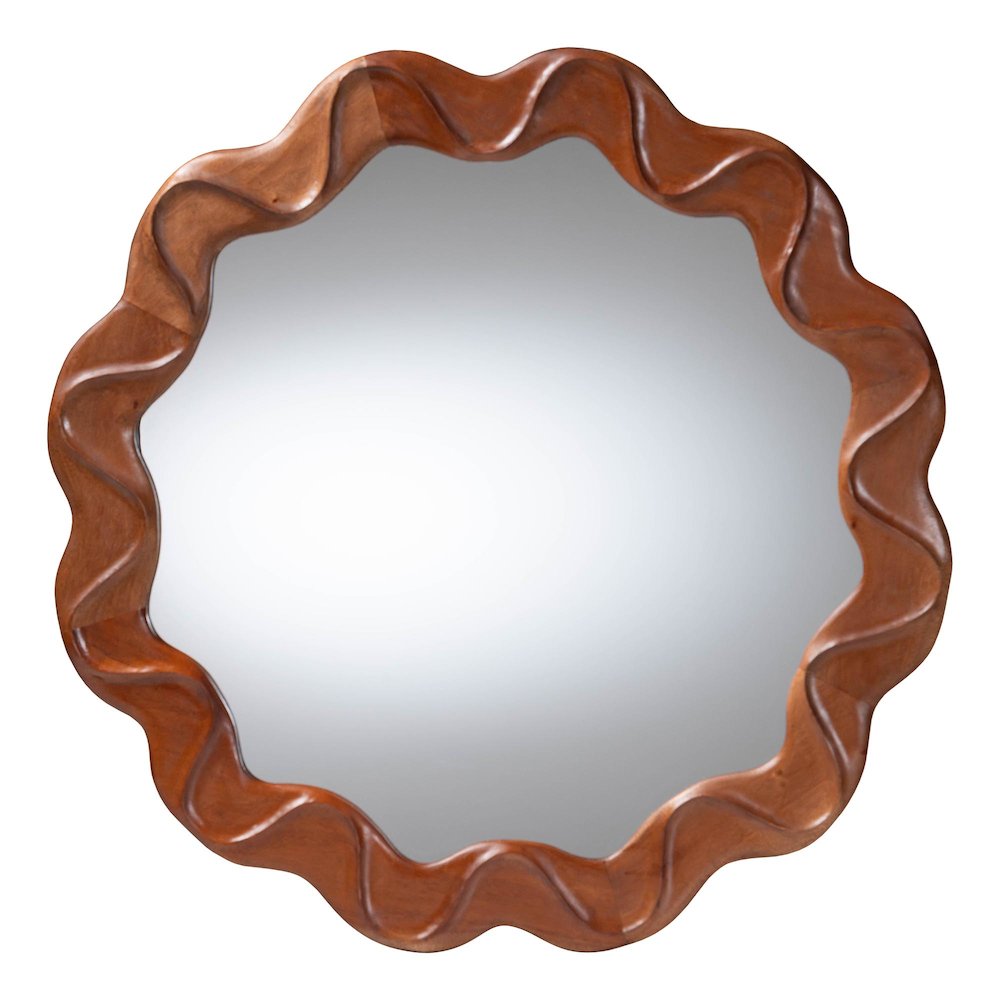 Round Wall Mirror with Sculpted Wavy Frame - Decorative Accent Mirror