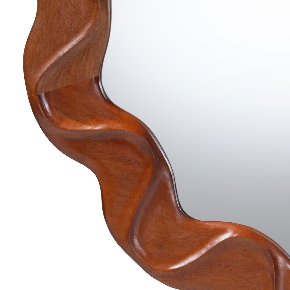 Round Wall Mirror with Sculpted Wavy Frame - Decorative Accent Mirror