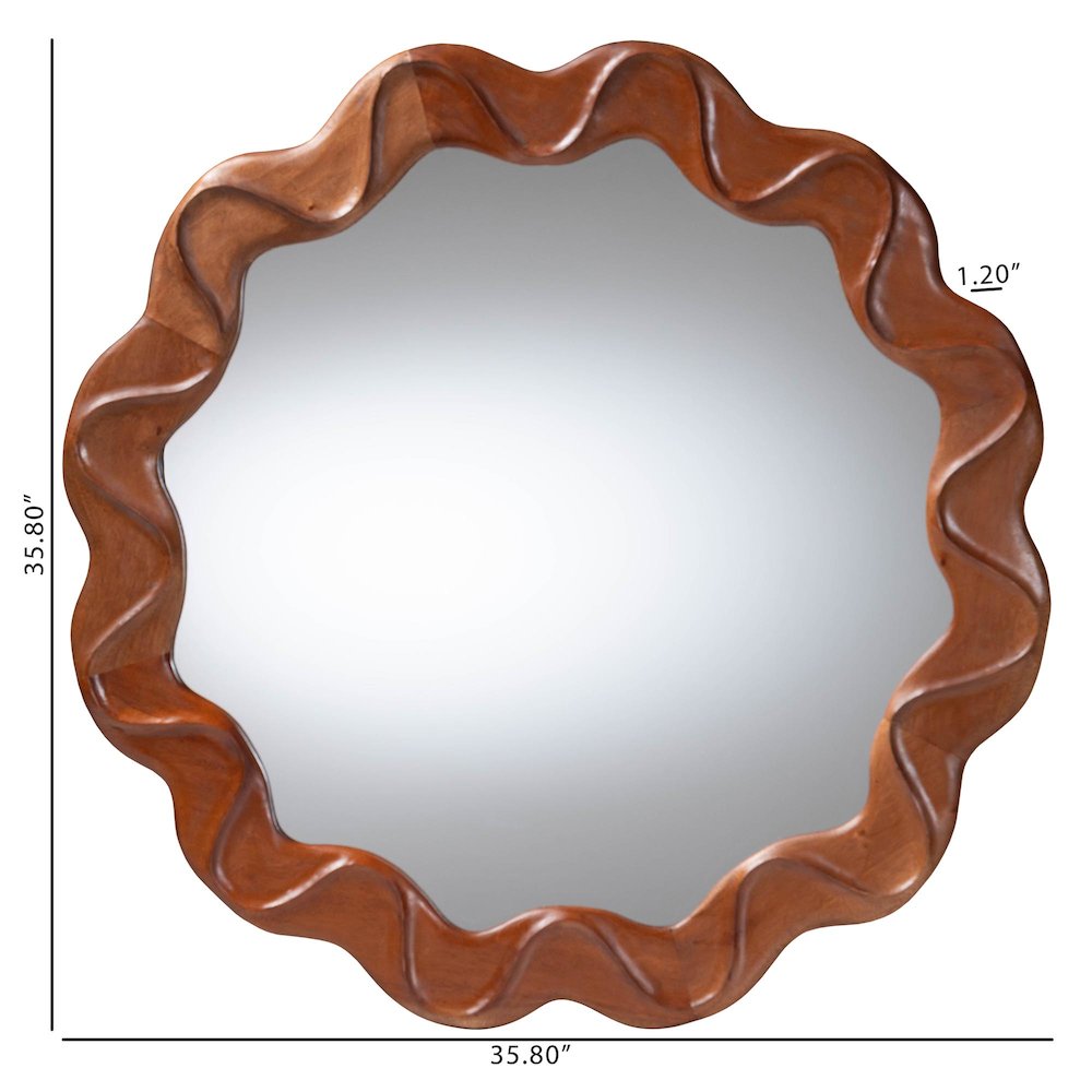 Round Wall Mirror with Sculpted Wavy Frame - Decorative Accent Mirror
