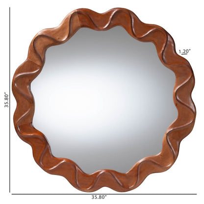 Round Wall Mirror with Sculpted Wavy Frame - Decorative Accent Mirror