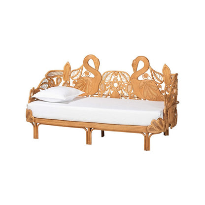 Aves Rattan Daybed with Decorative Flamingo Frame, Boho Coastal, Twin