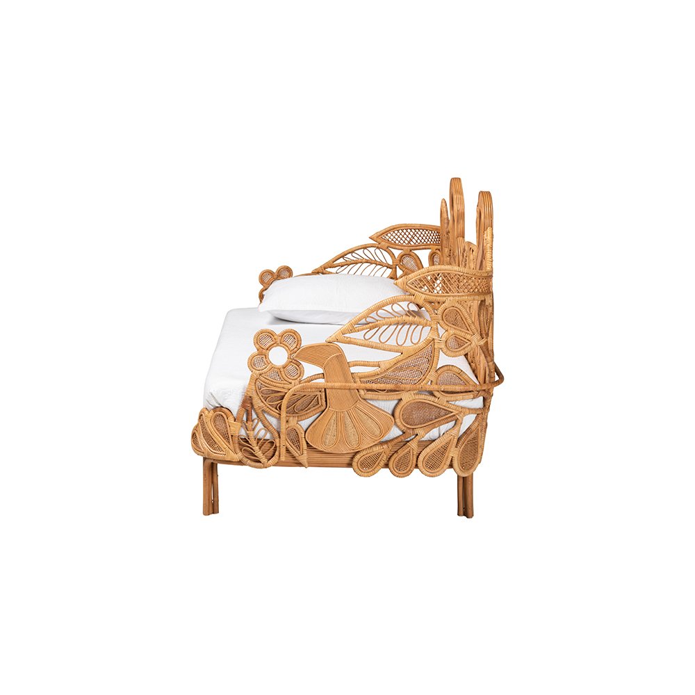 Aves Rattan Daybed with Decorative Flamingo Frame, Boho Coastal, Twin
