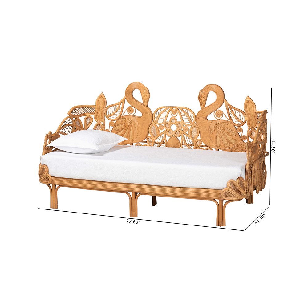 Aves Rattan Daybed with Decorative Flamingo Frame, Boho Coastal, Twin