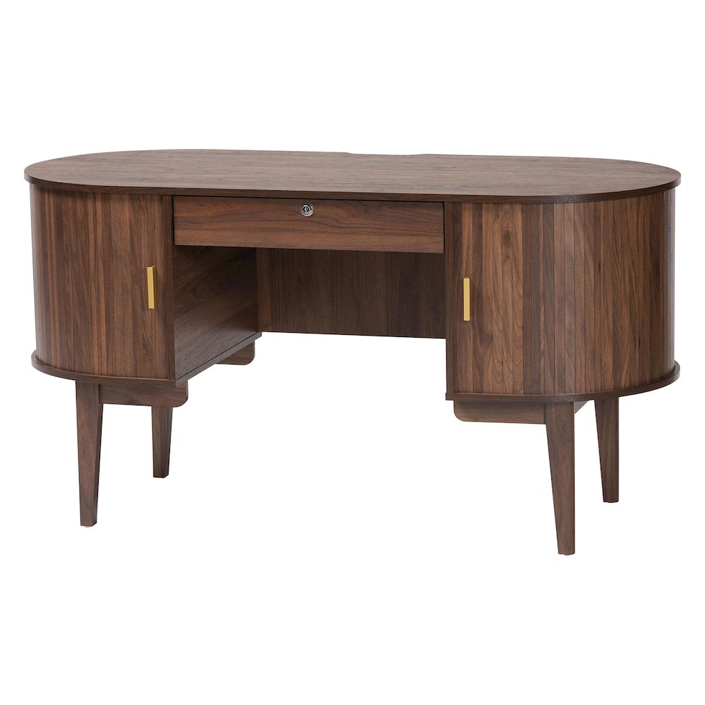 Hayes Wood Writing Desk - Mid-Century Modern Oval Desk with Locking Drawer